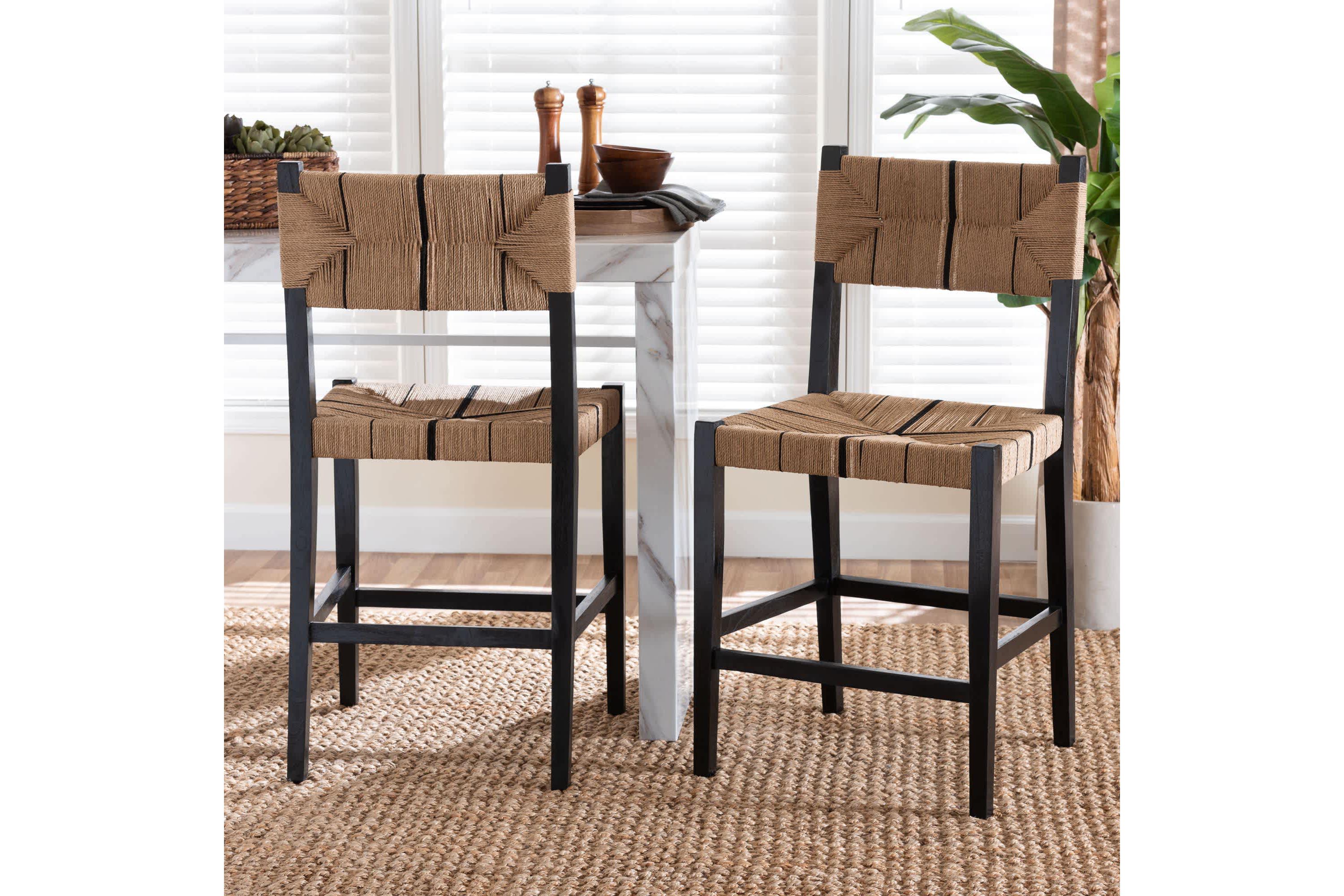 Prita Paper Loom and Natural Mahogany Wood 2-Piece Counter Stool Set