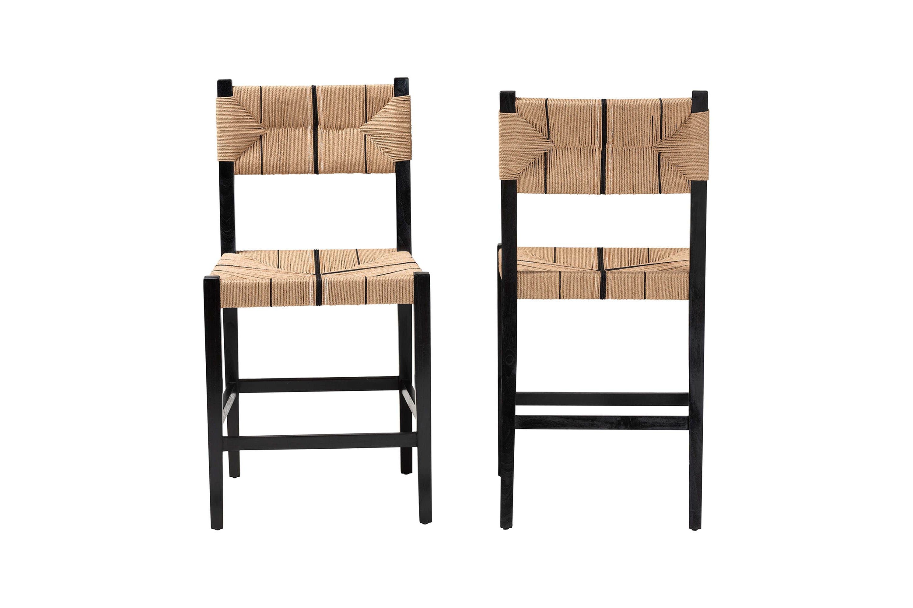 Prita Paper Loom and Natural Mahogany Wood 2-Piece Counter Stool Set
