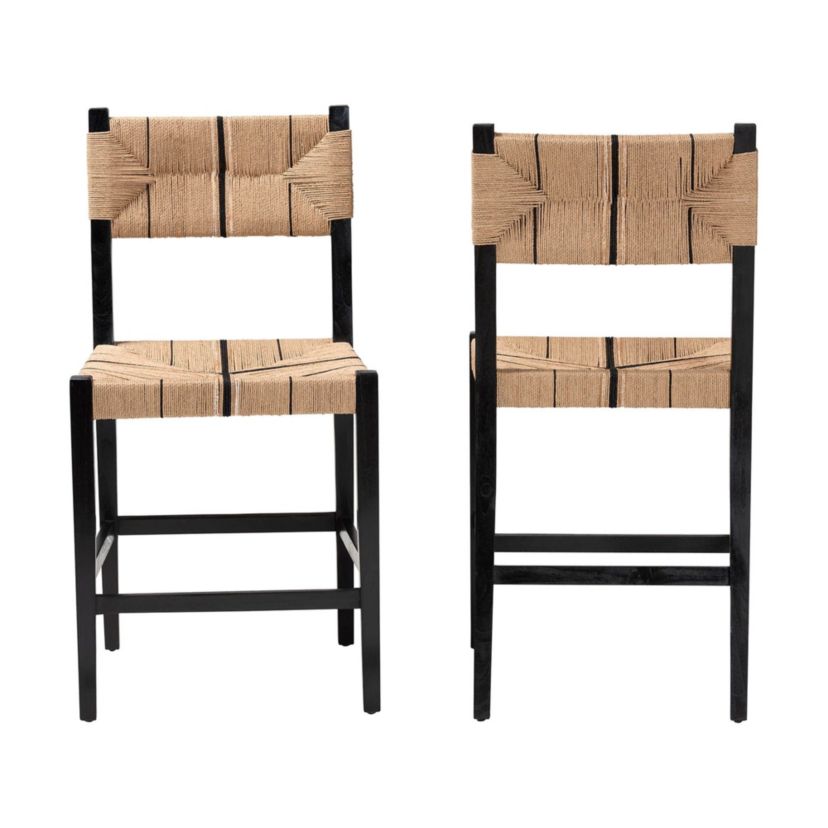 Prita Paper Loom and Natural Mahogany Wood 2-Piece Counter Stool Set