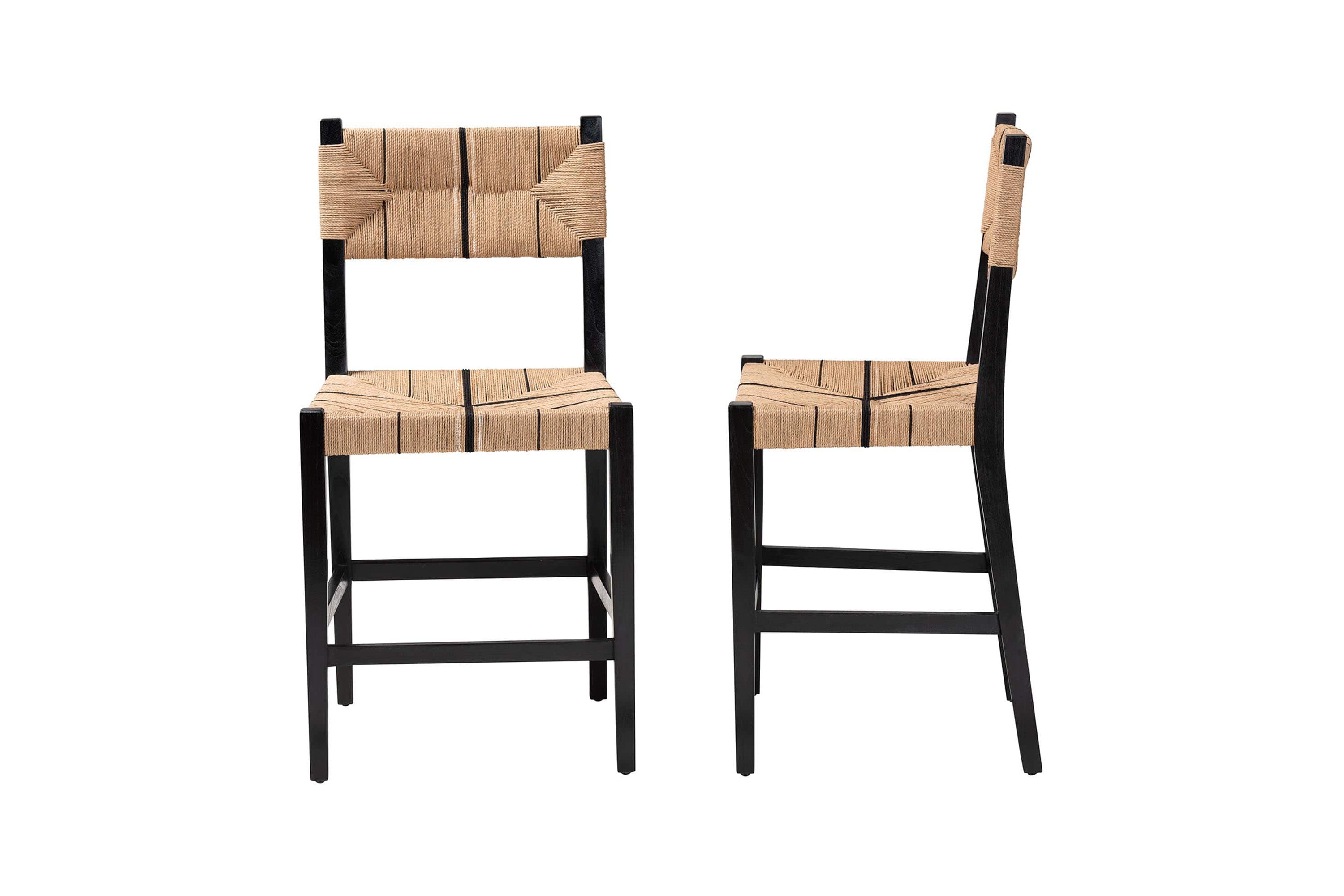 Prita Paper Loom and Natural Mahogany Wood 2-Piece Counter Stool Set
