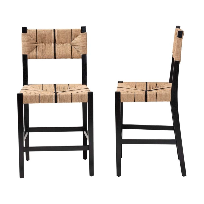 Prita Paper Loom and Natural Mahogany Wood 2-Piece Counter Stool Set