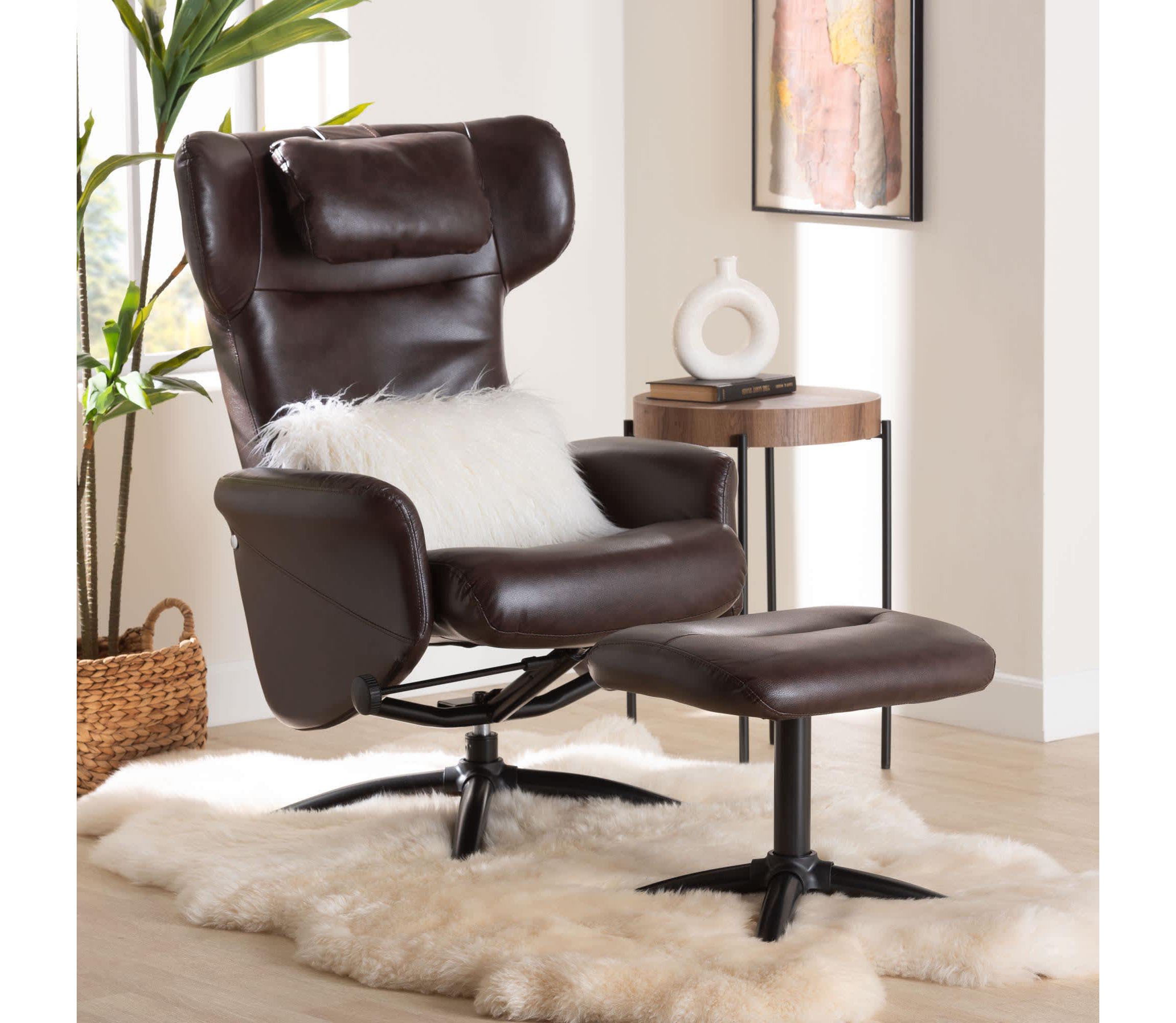Elwood Brown Faux Leather 2-Piece Lounge Chair and Footrest Set