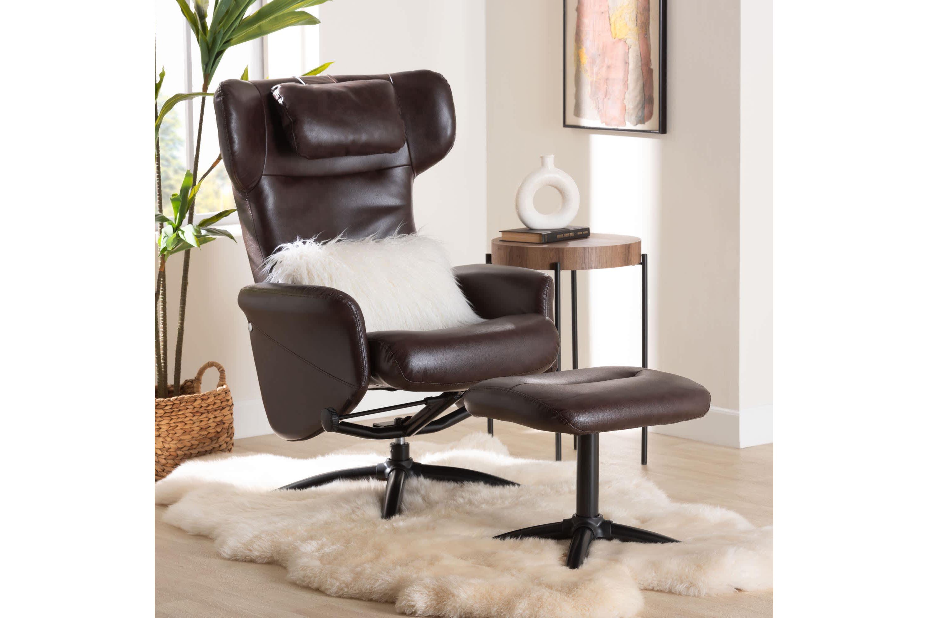 Elwood Brown Faux Leather 2-Piece Lounge Chair and Footrest Set