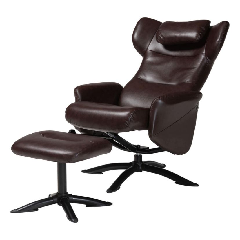 Elwood Brown Faux Leather 2-Piece Lounge Chair and Footrest Set