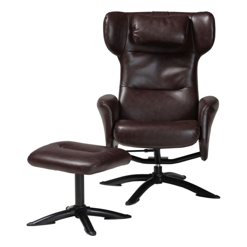 Elwood Brown Faux Leather 2-Piece Lounge Chair and Footrest Set