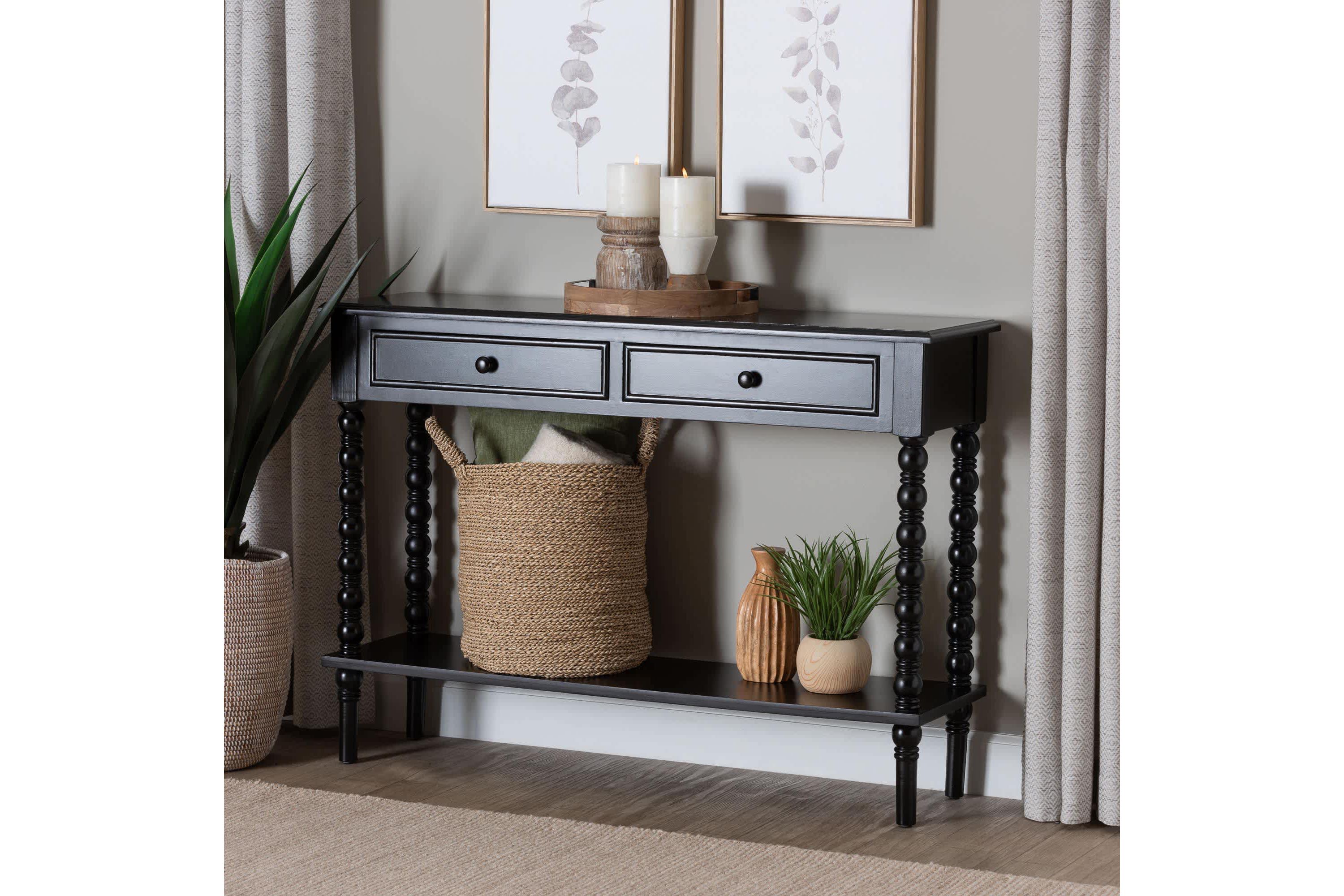 Malinda White Wood 2-Drawer Console Table with Spindle Legs
