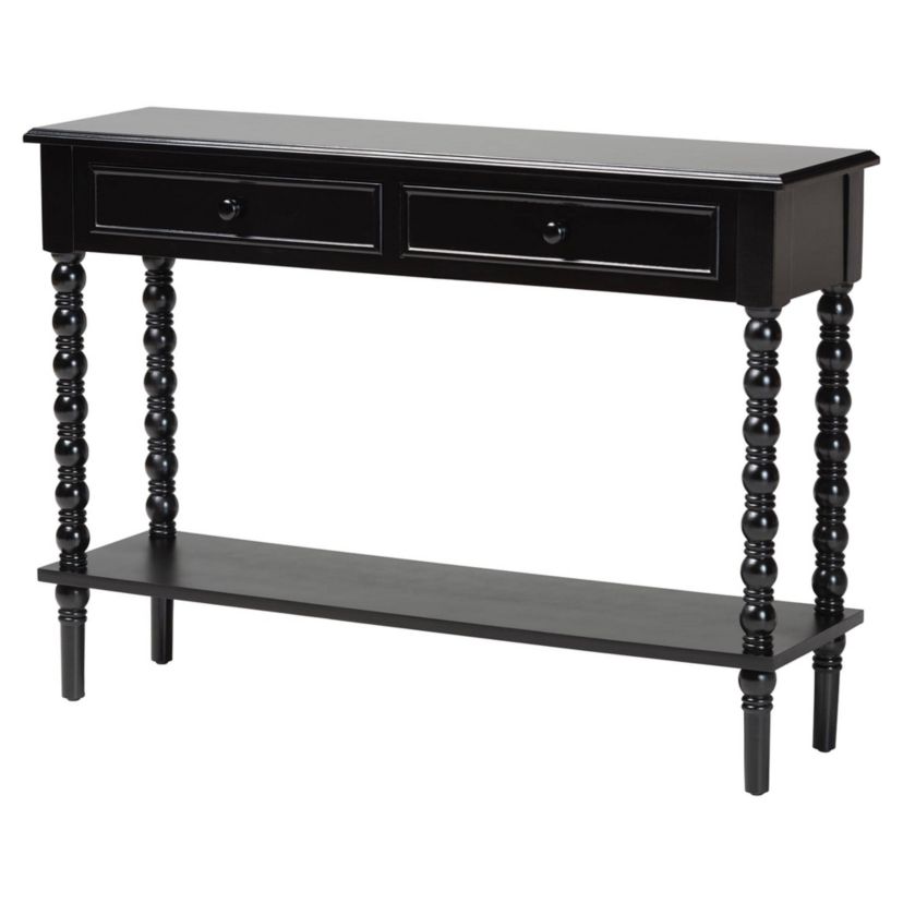 Malinda White Wood 2-Drawer Console Table with Spindle Legs
