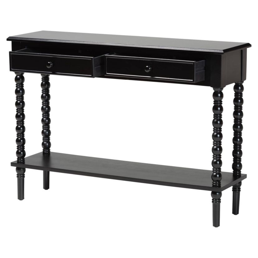 Malinda White Wood 2-Drawer Console Table with Spindle Legs