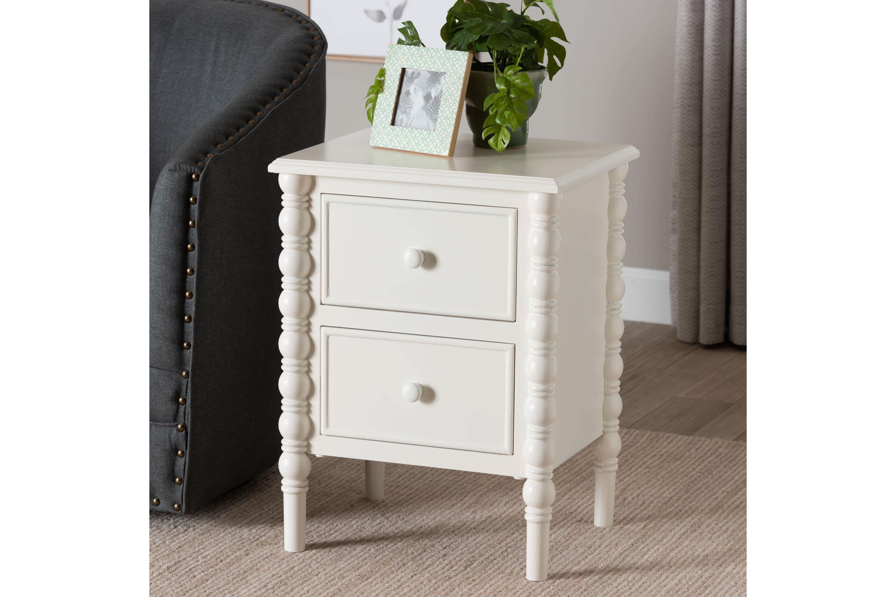 Malinda Black Wood 2-Drawer End Table with Spindle Legs
