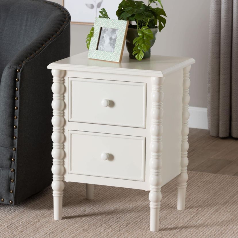 Malinda Black Wood 2-Drawer End Table with Spindle Legs