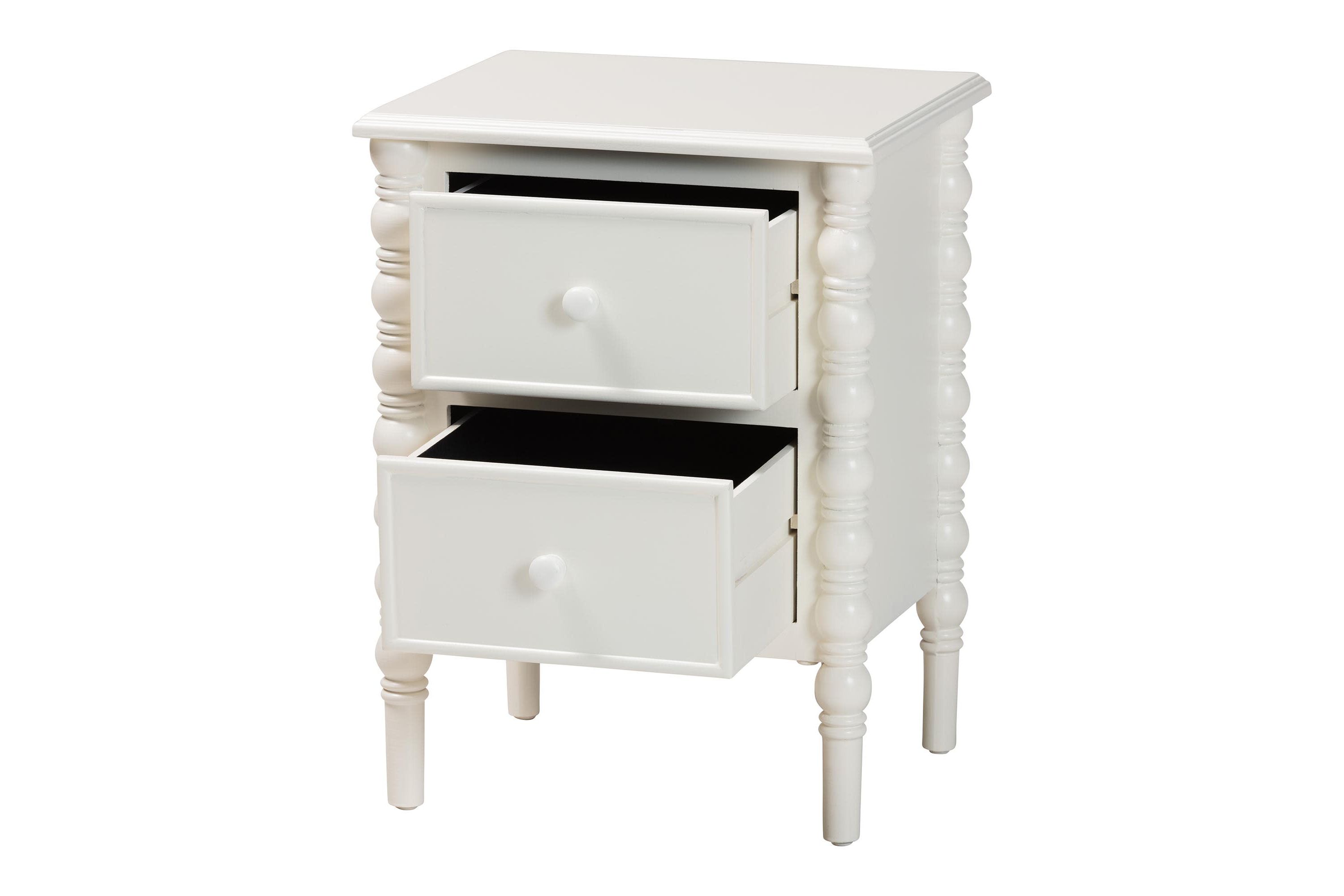 Malinda Black Wood 2-Drawer End Table with Spindle Legs