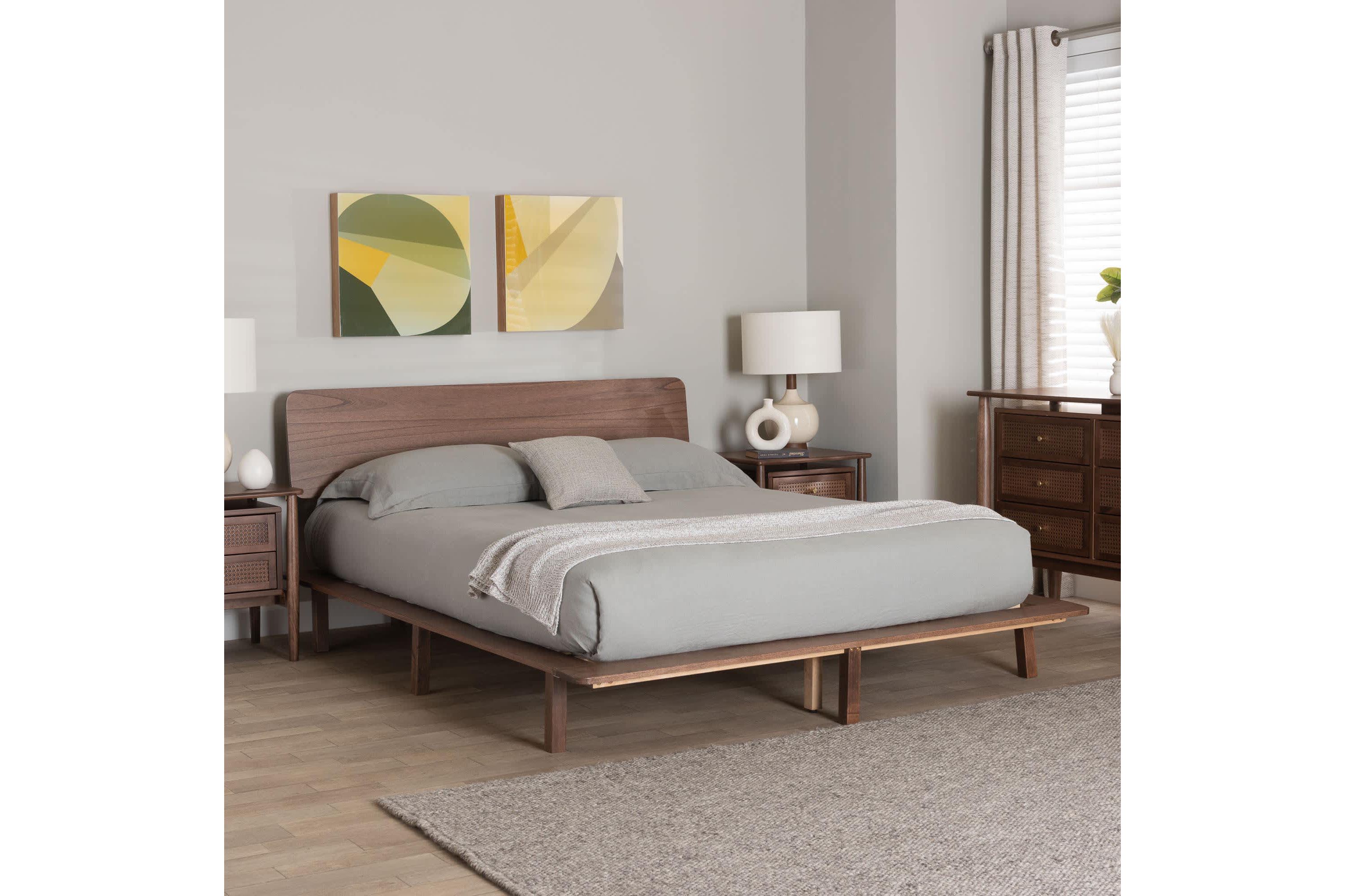 Alyssa Walnut Brown Wood King Platform Bed