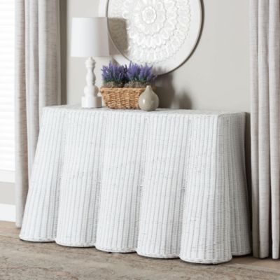 bali & pari Palm White Scallop Rattan Console Table