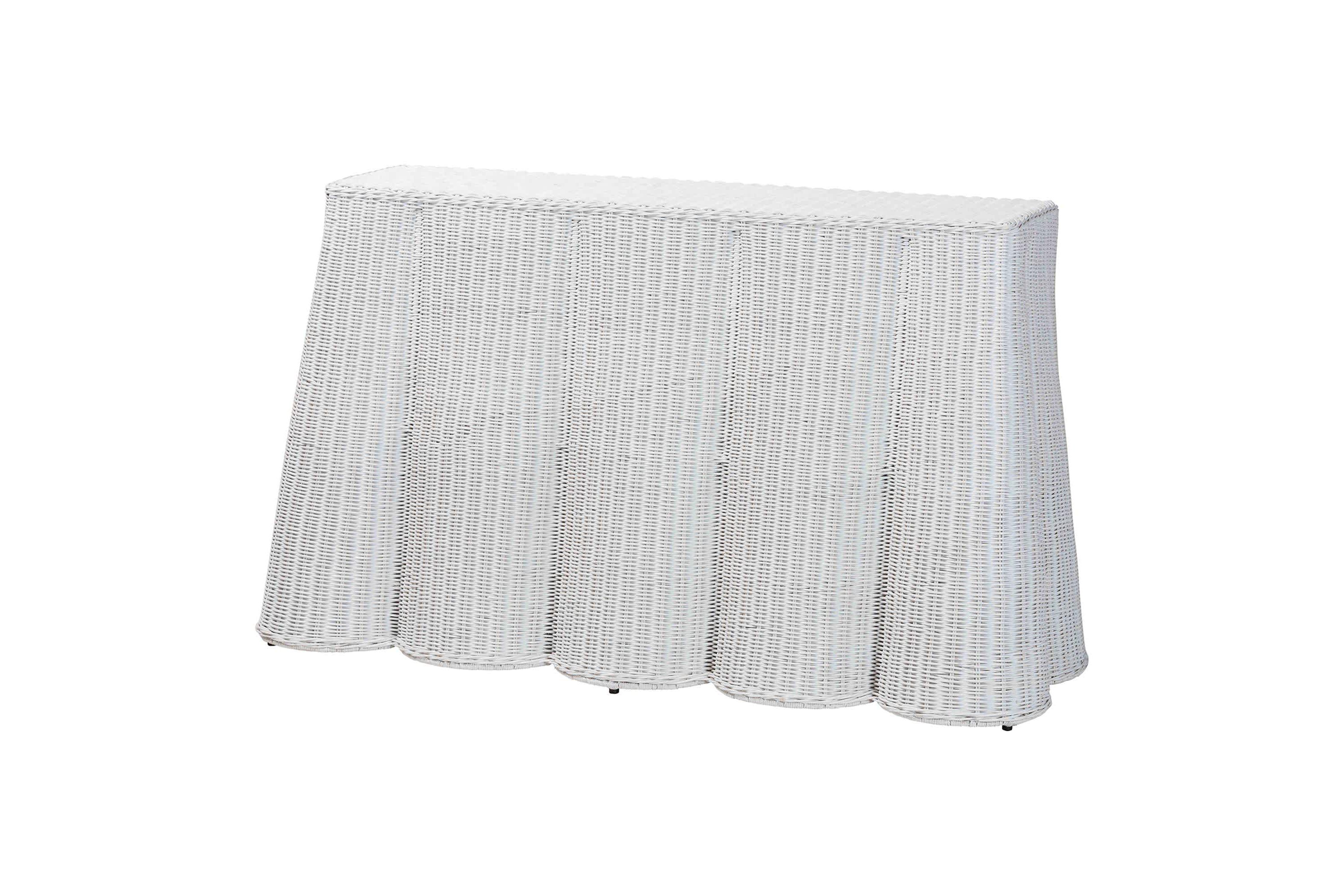 Palm White Scallop Rattan Console Table