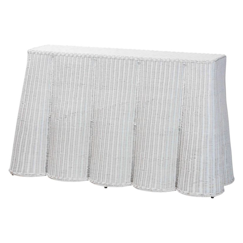 Palm White Scallop Rattan Console Table