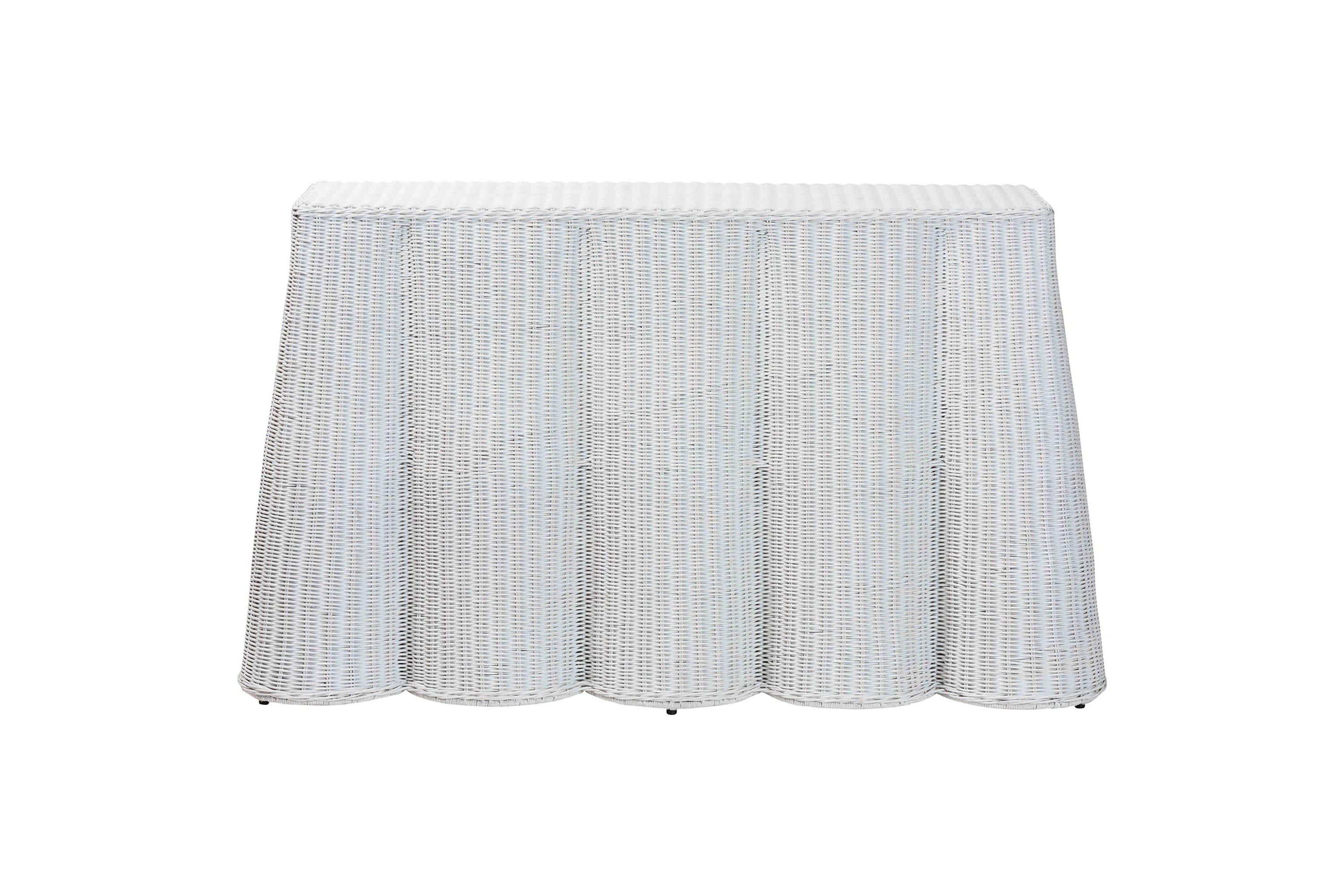 Palm White Scallop Rattan Console Table