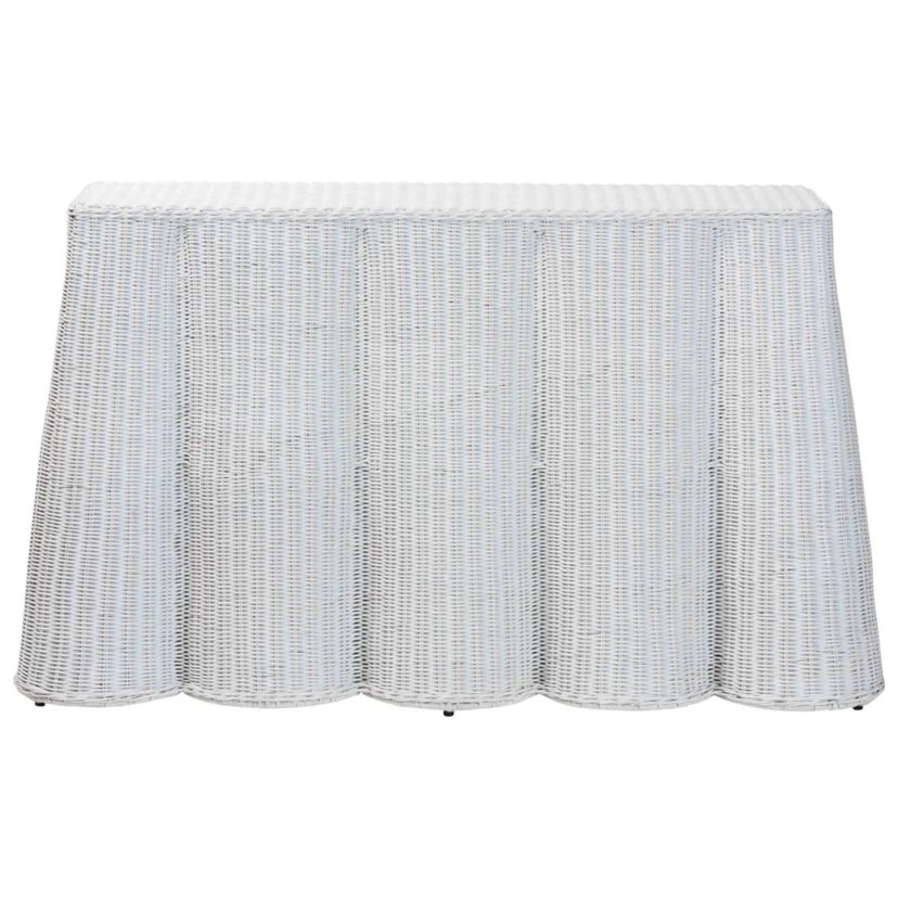 Palm White Scallop Rattan Console Table