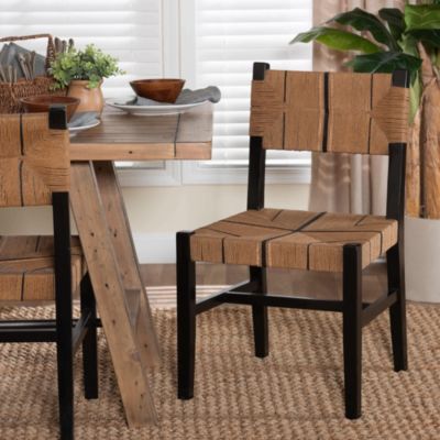 bali & pari Prita Paper Loom and Natural Mahogany Wood Dining Chair, Brown
