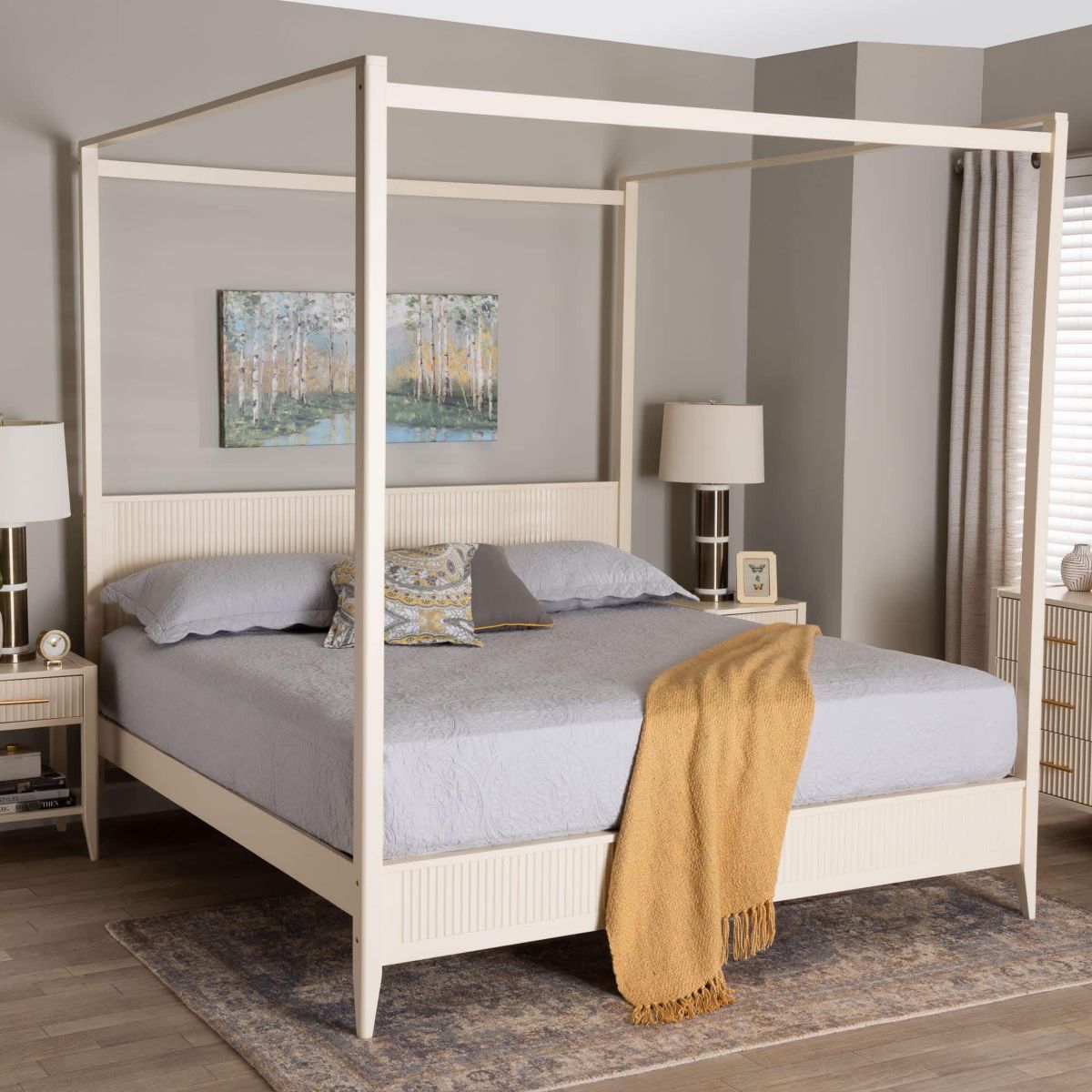 Primrose Black Fluted Wood King Canopy Bed