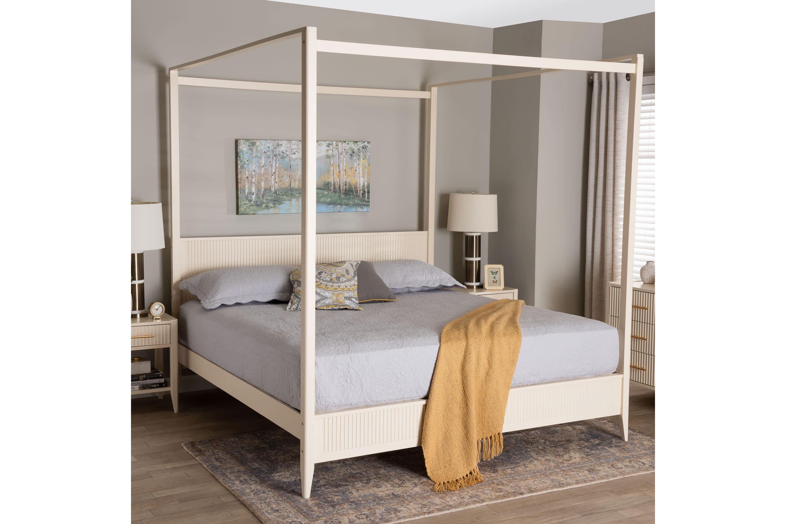 Primrose Black Fluted Wood King Canopy Bed