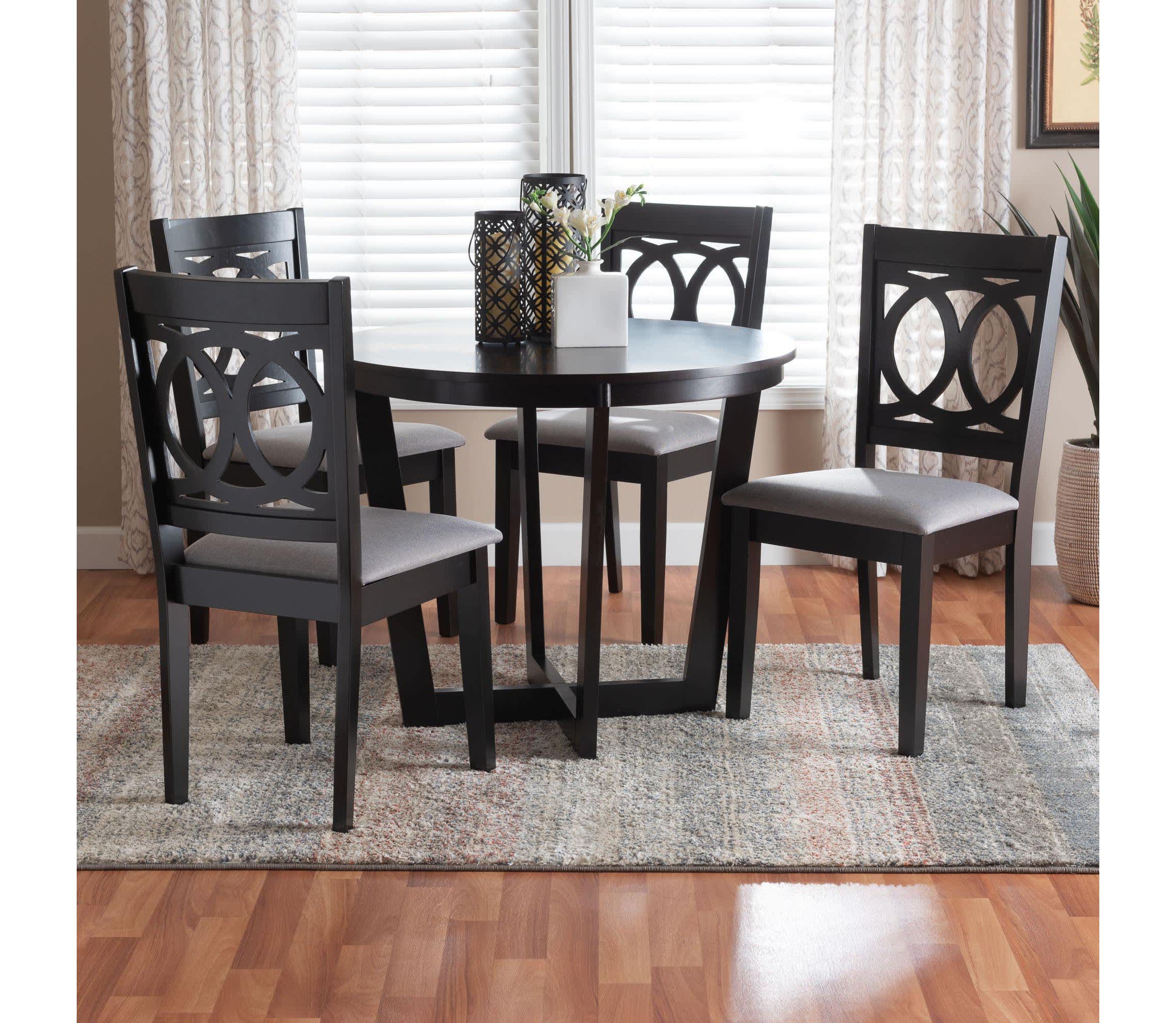 Kara Sand Dark Brown Wood 5-Piece Dining Set
