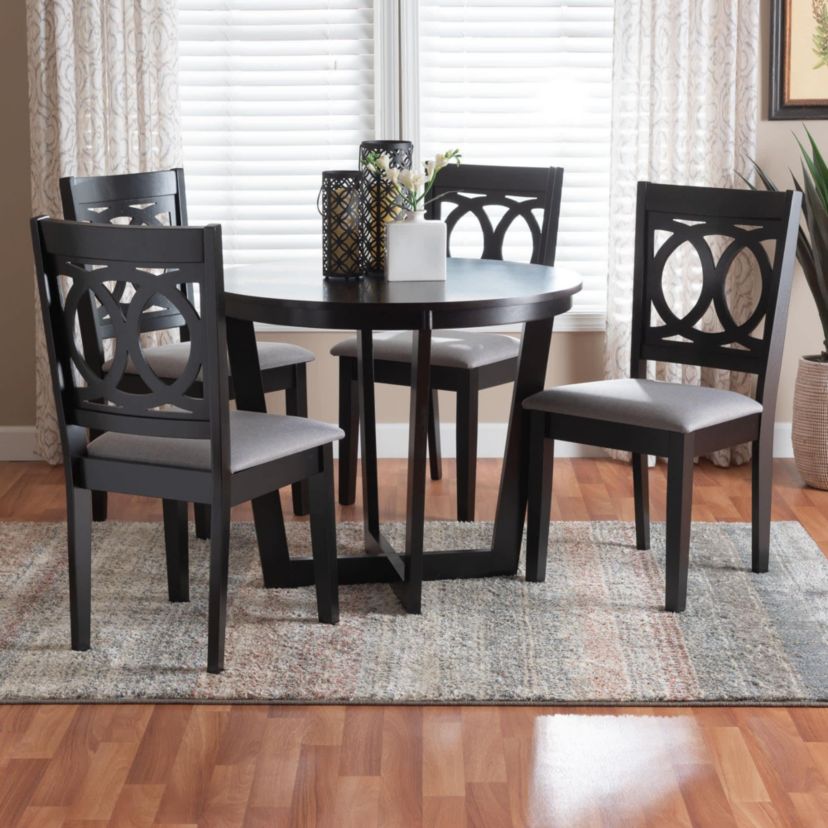 Kara Sand Dark Brown Wood 5-Piece Dining Set