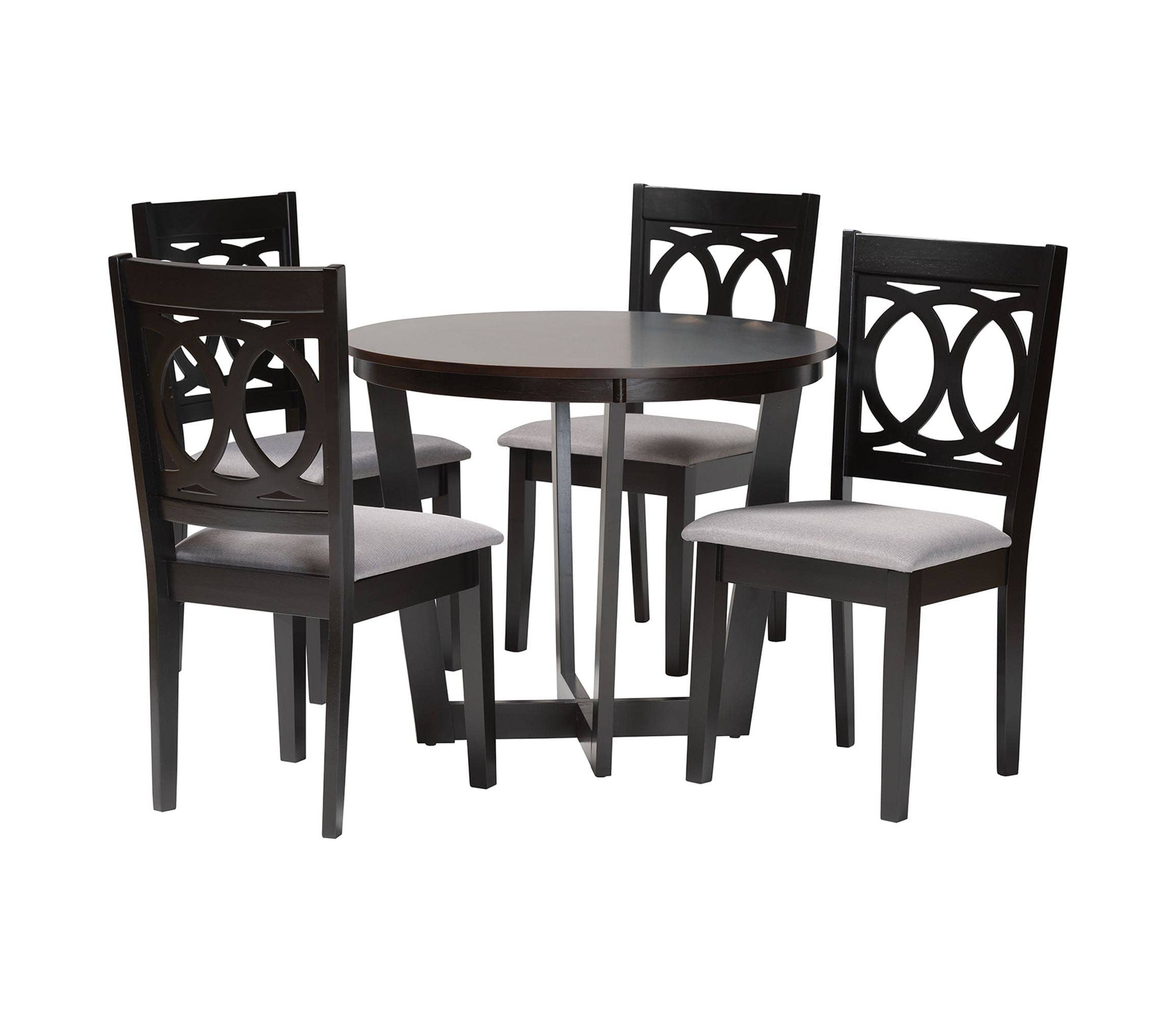 Kara Sand Dark Brown Wood 5-Piece Dining Set