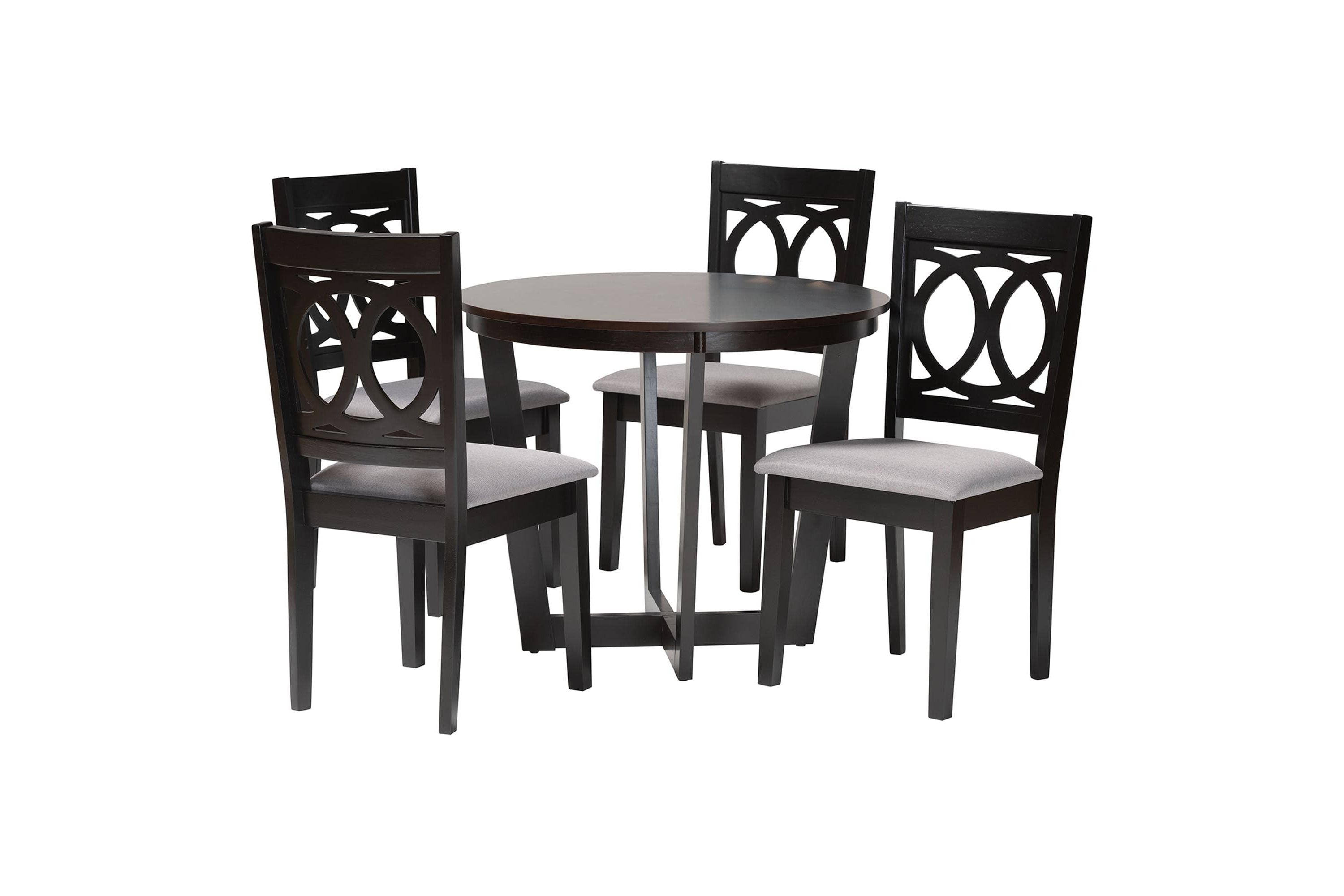 Kara Sand Dark Brown Wood 5-Piece Dining Set