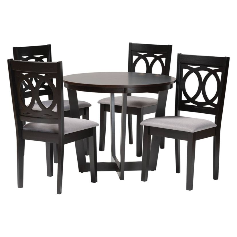 Kara Sand Dark Brown Wood 5-Piece Dining Set