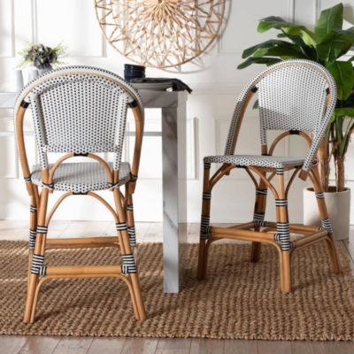 bali & pari Genica Black and White Weaving and Natural Rattan 2-Piece Counter Stool Set