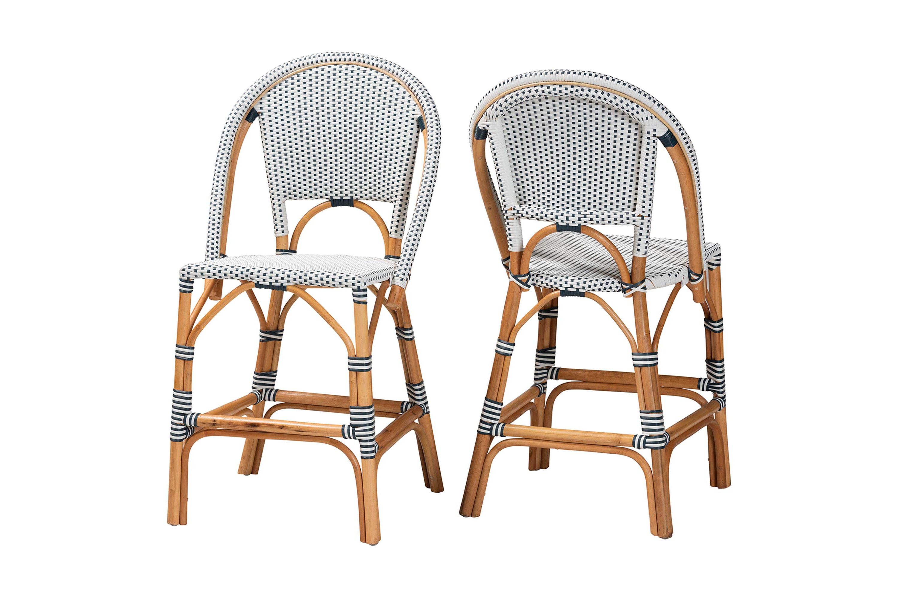 Genica Black and White Weaving and Natural Rattan 2-Piece Counter Stool Set