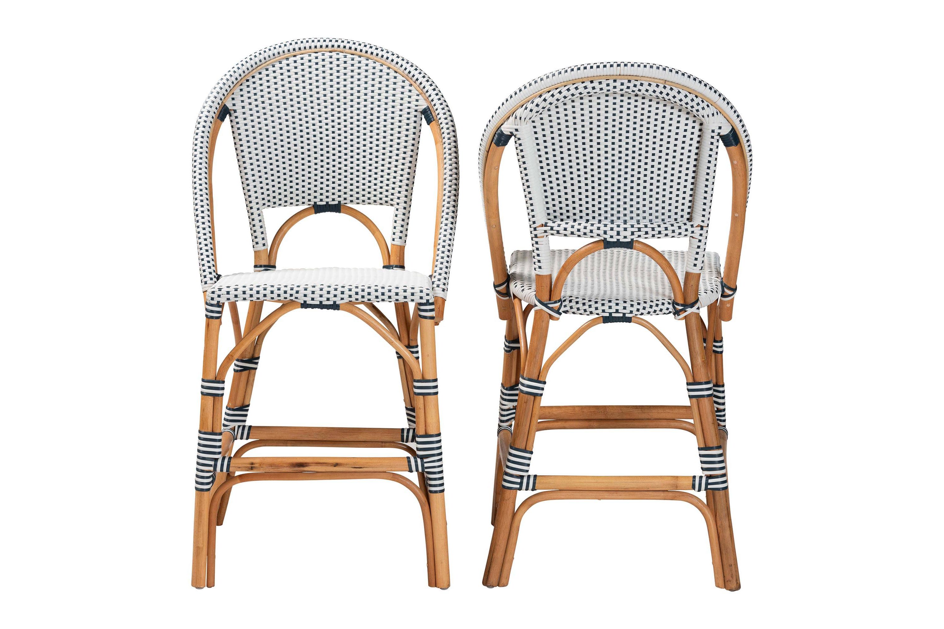 Genica Black and White Weaving and Natural Rattan 2-Piece Counter Stool Set
