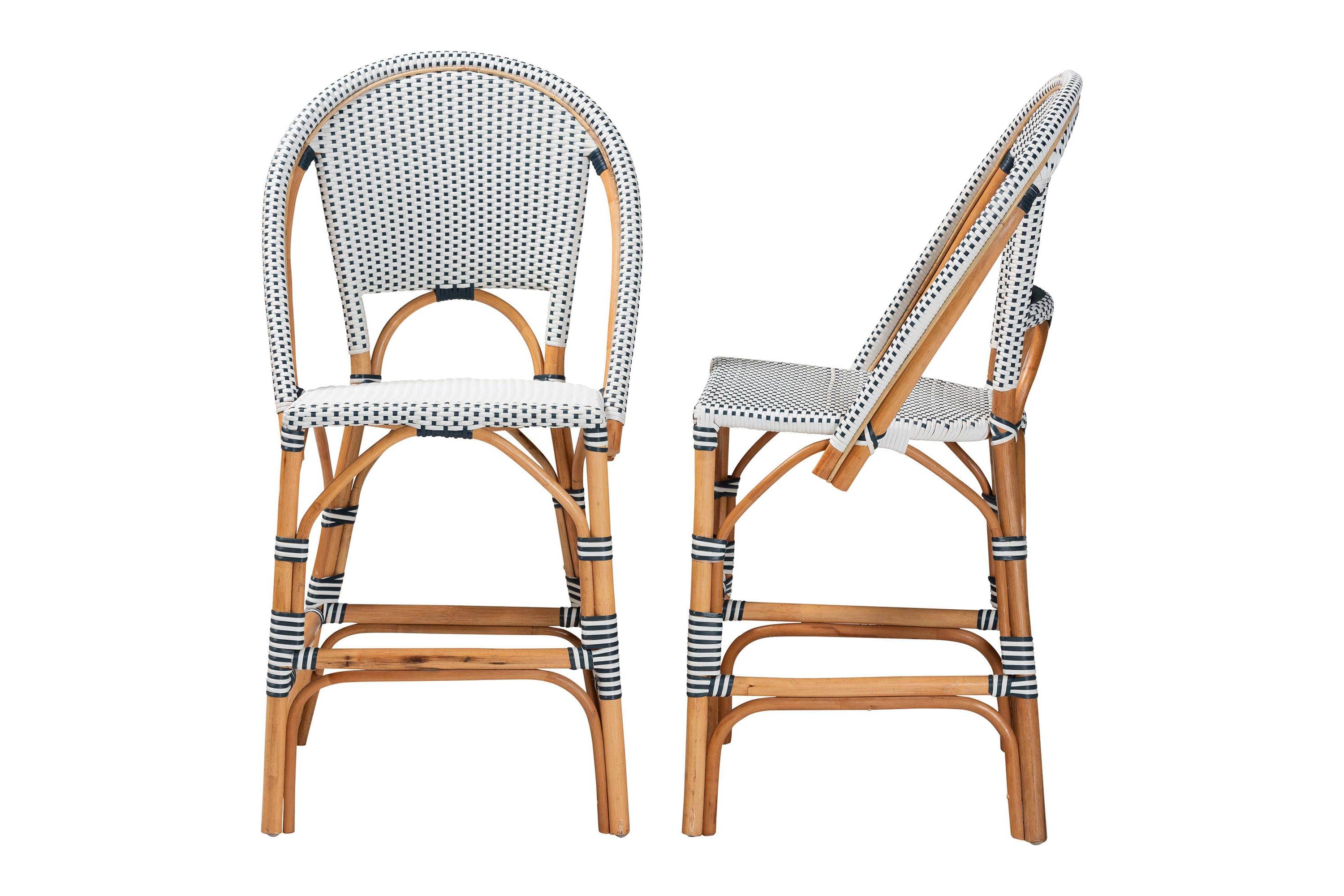 Genica Black and White Weaving and Natural Rattan 2-Piece Counter Stool Set