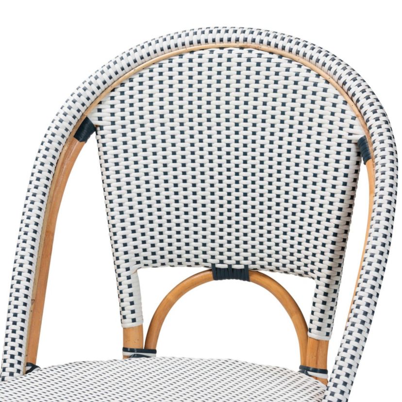 Genica Black and White Weaving and Natural Rattan 2-Piece Counter Stool Set