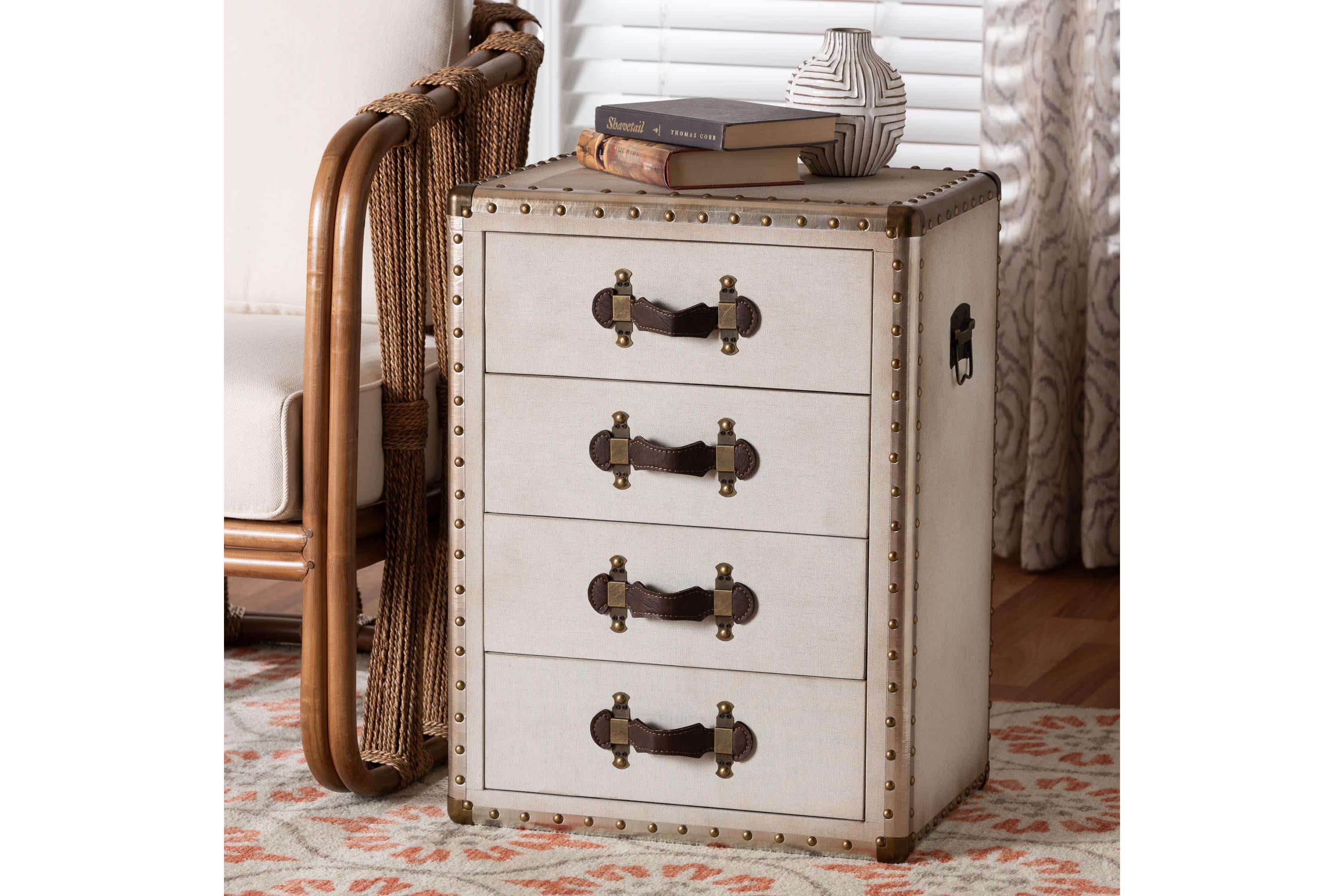 Jaelyn Coffee Canvas 4-Drawer End Table