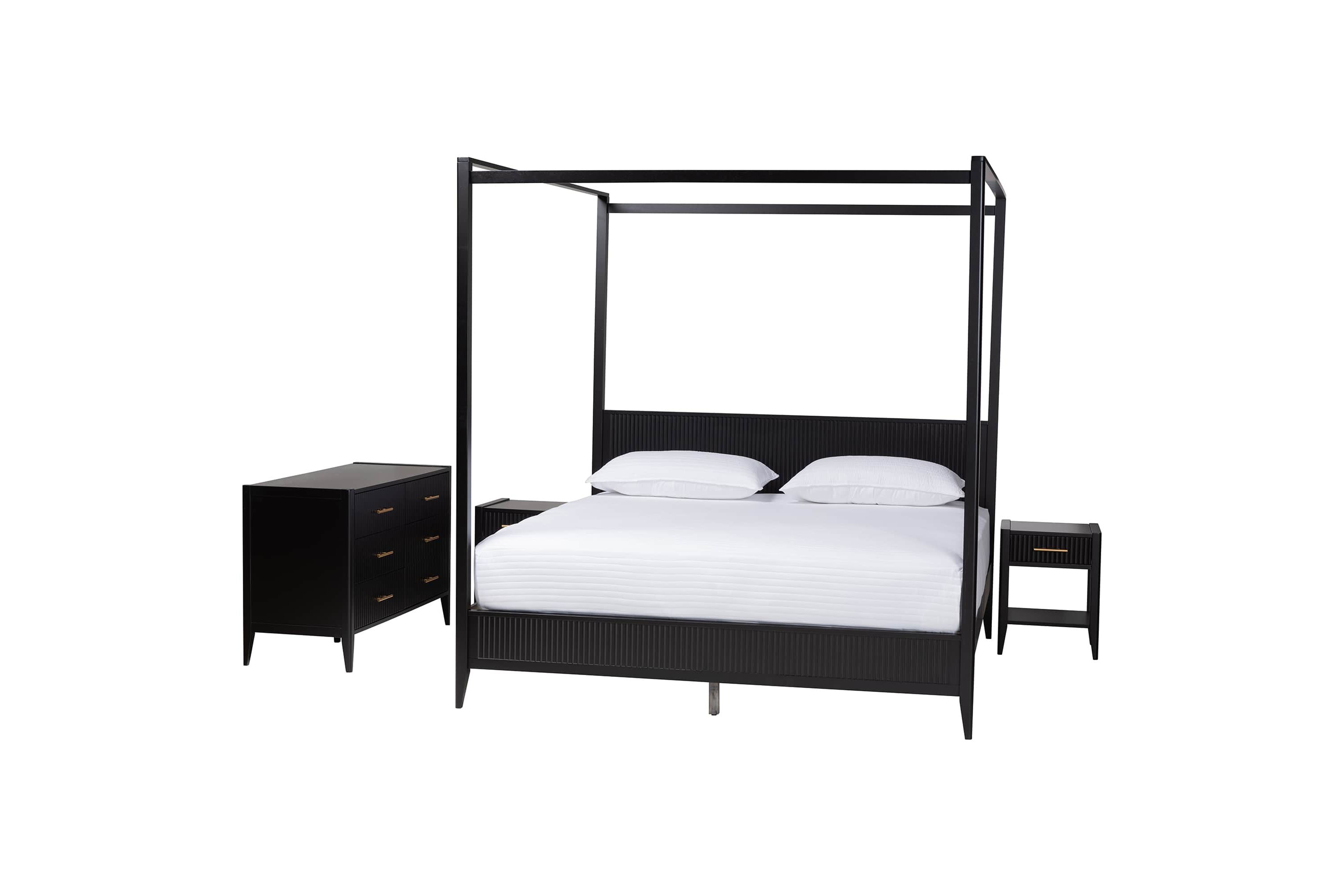 Primrose Black Fluted Wood King 4-Piece Canopy Bedroom Set