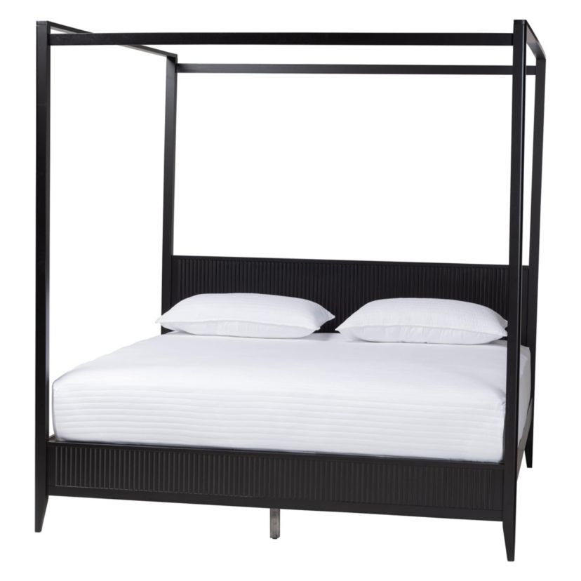 Primrose Black Fluted Wood King 4-Piece Canopy Bedroom Set