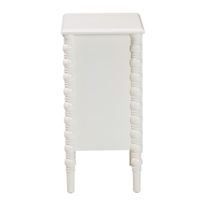 Malinda White Wood 3-Drawer End Table with Spindle Legs