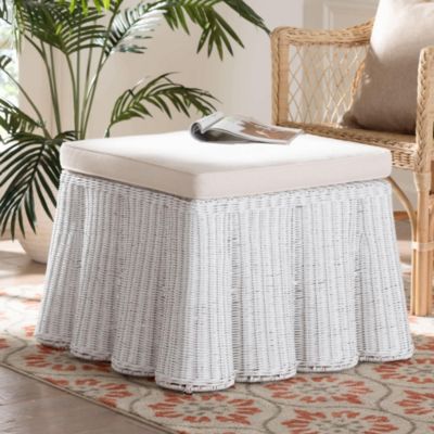 bali & pari Palm White Scallop Rattan Ottoman