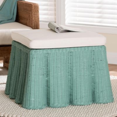 bali & pari Palm White Scallop Rattan Ottoman, Green