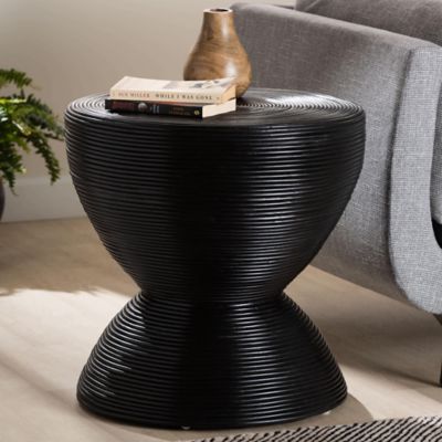 bali & pari Tokyo Laminated Natural Rattan Side Table, Black
