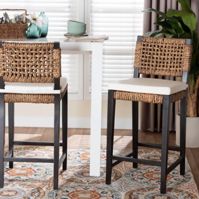 bali & pari Alise Handwoven Seagrass Bar Stool with Mahogany Wood Frame