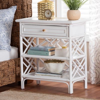 bali & pari Tiaret Natural Rattan Nightstand, White