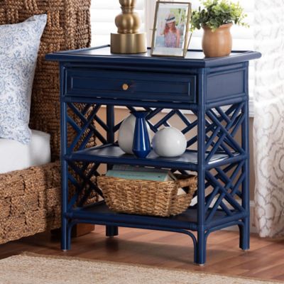 bali & pari Tiaret Natural Rattan Nightstand, Blue