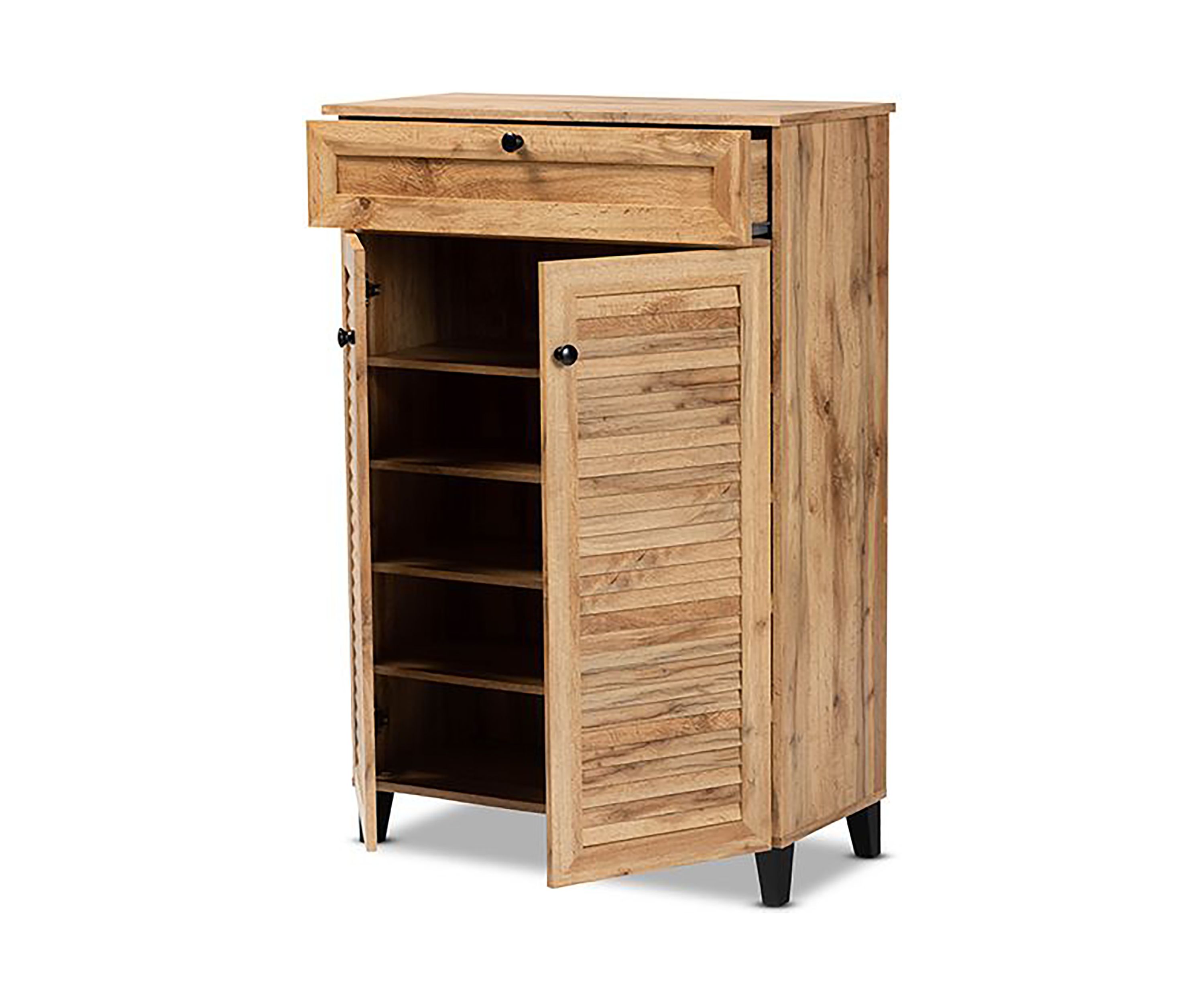 Coolidge Modern and Contemporary Oak Brown Finished Wood 5-Shelf Shoe Storage Cabinet