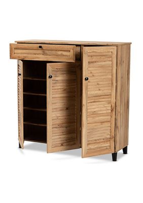 Coolidge Modern and Contemporary Oak Brown Finished Wood 3-Door Shoe Storage Cabinet with Drawer