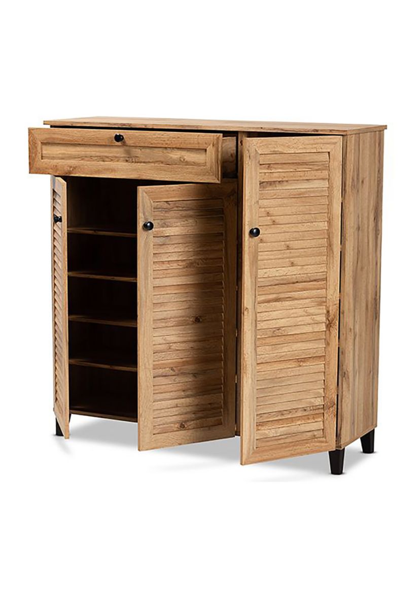 Coolidge Modern and Contemporary Oak Brown Finished Wood 3-Door Shoe Storage Cabinet with Drawer