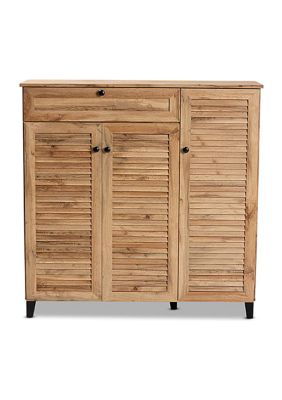 Coolidge Modern and Contemporary Oak Brown Finished Wood 3-Door Shoe Storage Cabinet with Drawer