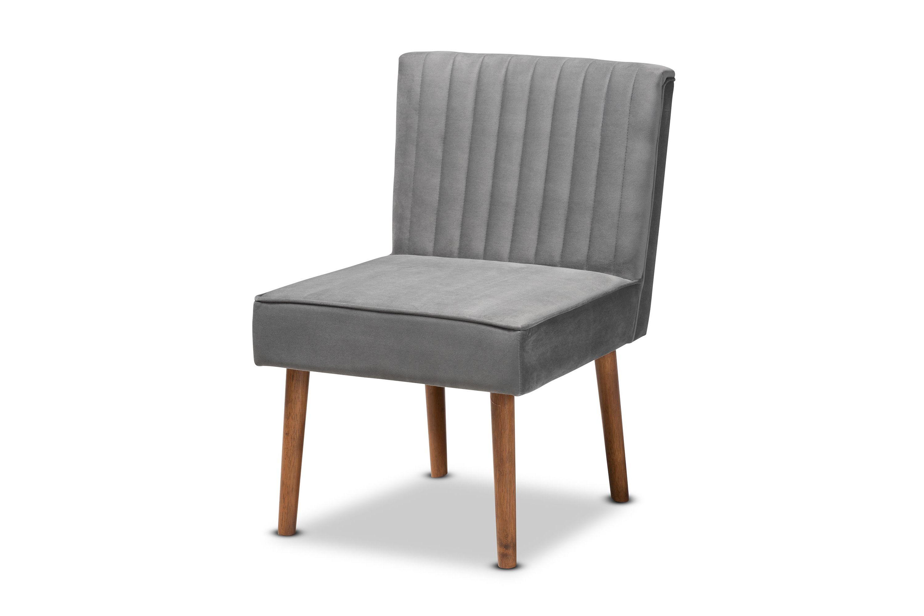 Alvis Mid-Century Modern Grey Velvet Upholstered and Walnut Brown Finished Wood 4-Piece Dining Nook Set