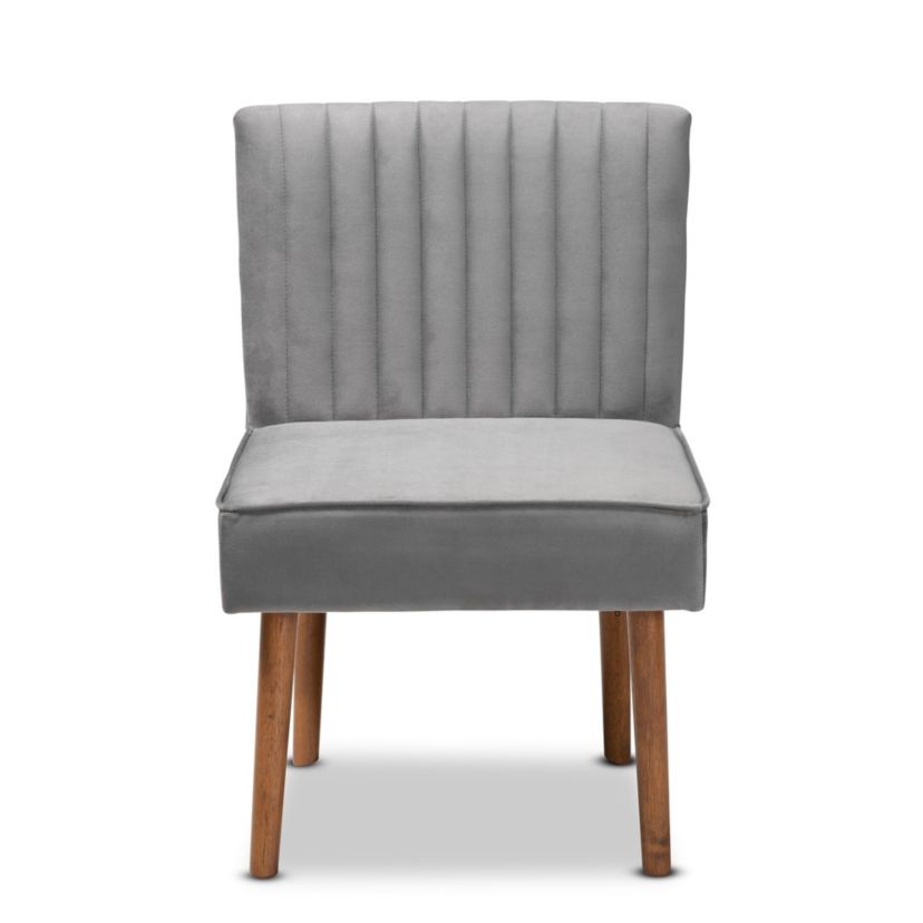 Alvis Mid-Century Modern Grey Velvet Upholstered and Walnut Brown Finished Wood 4-Piece Dining Nook Set